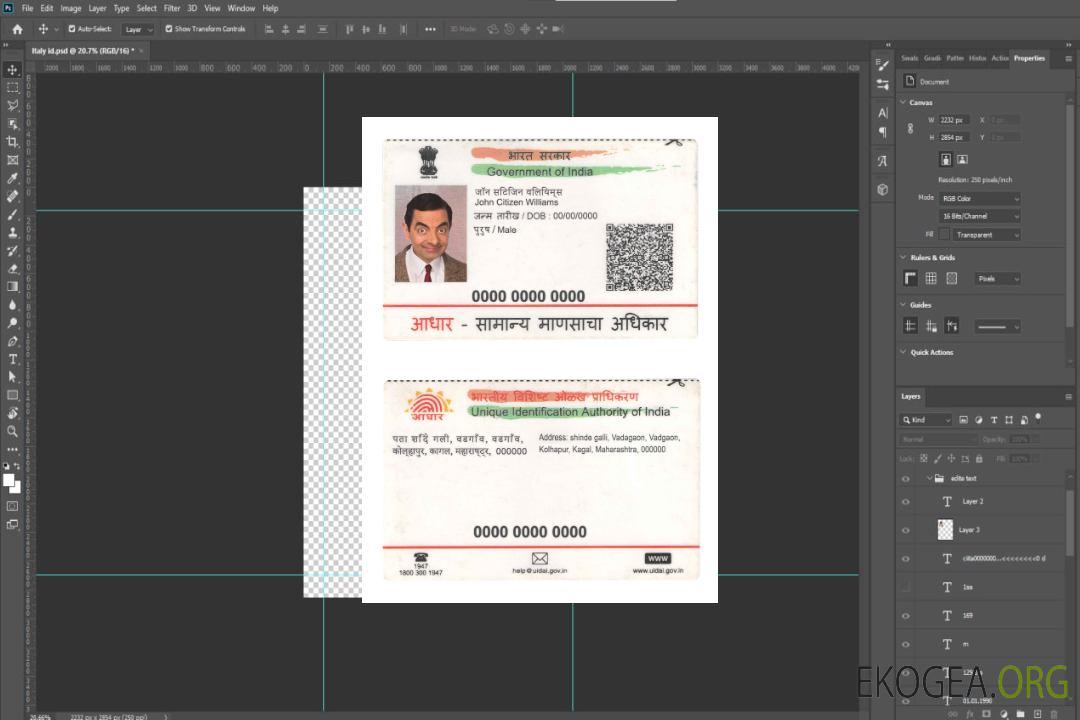 Carte d'identité Inde template Carte d'identité Inde template